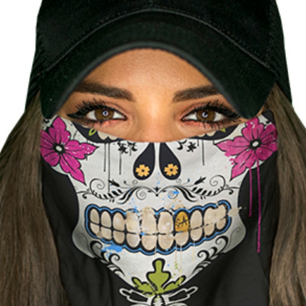 SA company tubular face shield. Sugar mama skull